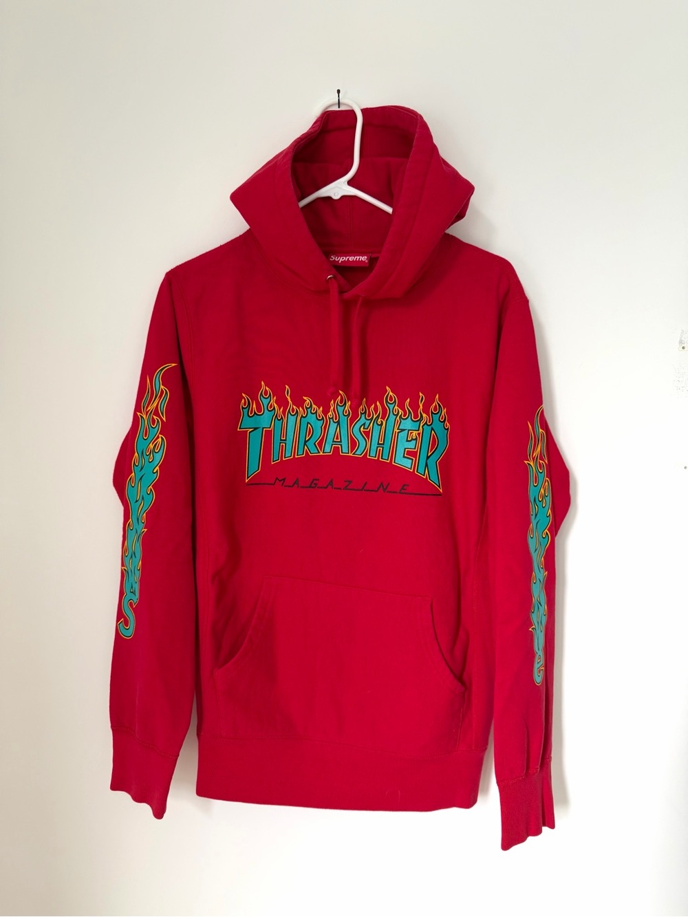 Supreme Thrasher Flames Hoodie Red/Turquoise Size Medium